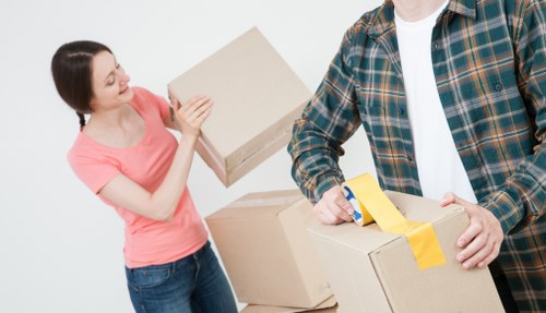 Furniture and boxes loaded into a moving van in Queens Park