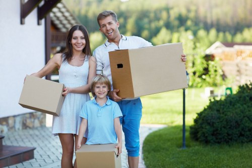 Queenspark moving truck loaded with boxed household items