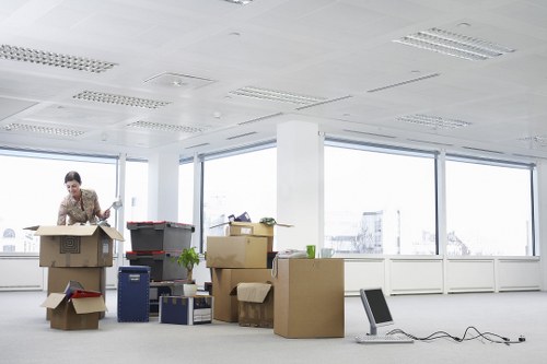 Commercial relocation team preparing items for transport